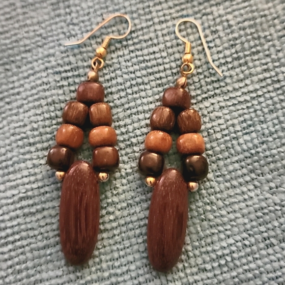 Wooden Bead Earrings - Picture 1 of 2